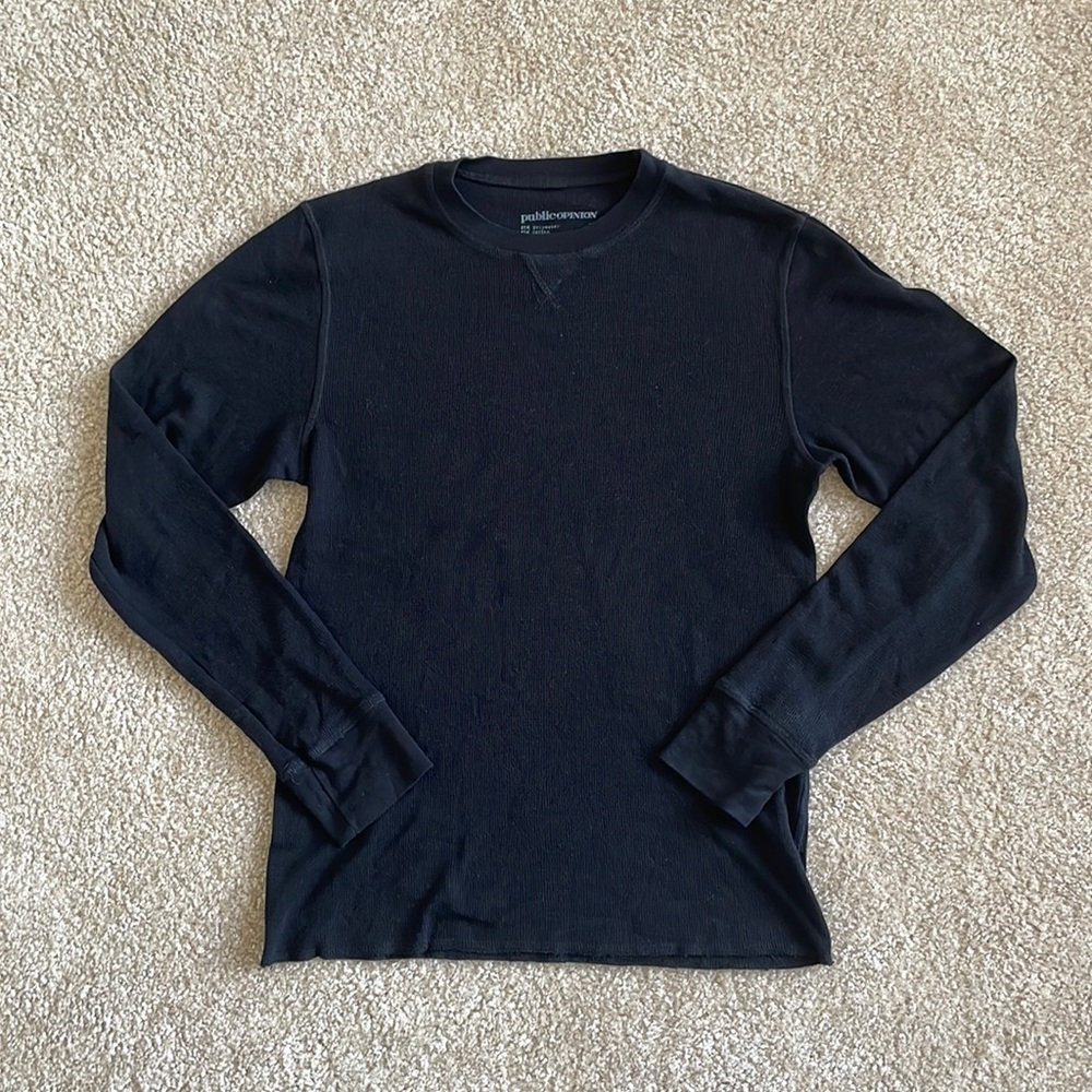 Men’s Public Opinion Black Long-Sleeved Waffle Tee